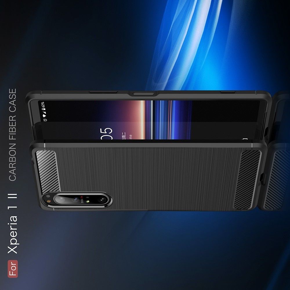 Carbon Fibre Силиконовый матовый бампер чехол для Sony Xperia 1 II Синий