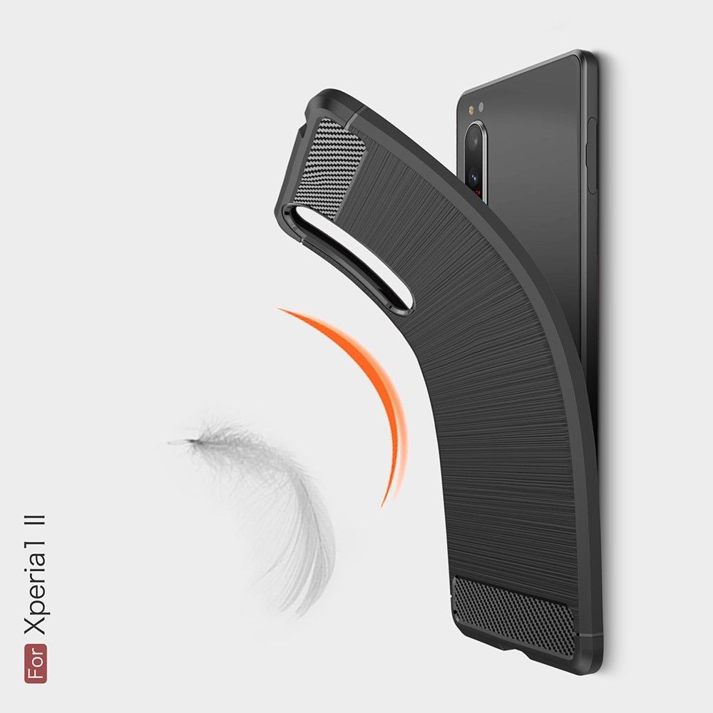 Carbon Fibre Силиконовый матовый бампер чехол для Sony Xperia 1 II Черный