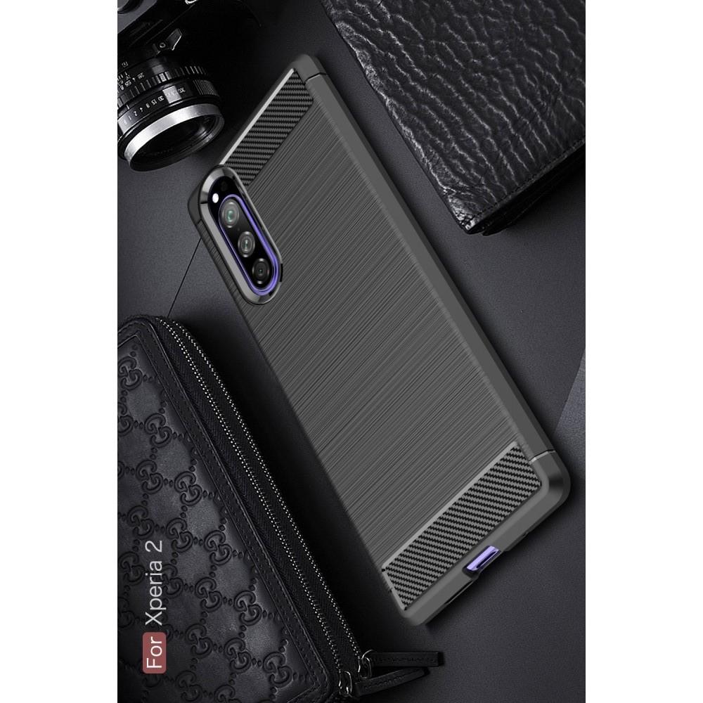 Carbon Fibre Силиконовый матовый бампер чехол для Sony Xperia 2 Черный