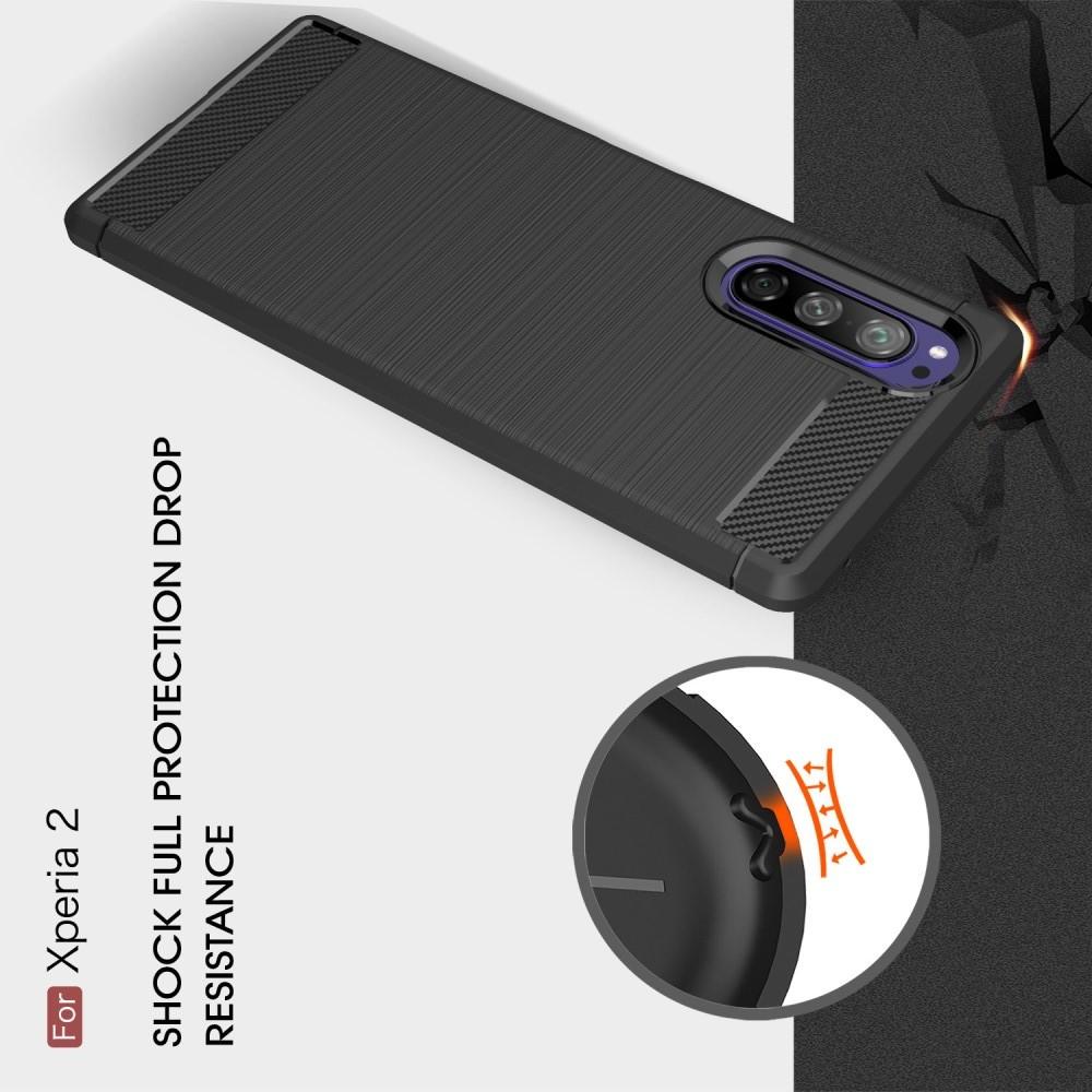 Carbon Fibre Силиконовый матовый бампер чехол для Sony Xperia 2 Синий