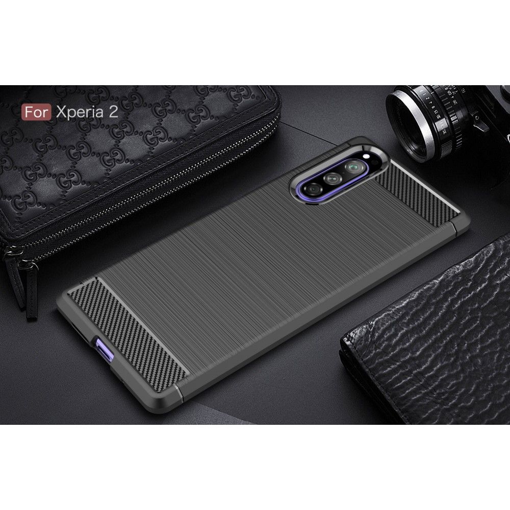 Carbon Fibre Силиконовый матовый бампер чехол для Sony Xperia 5 Черный