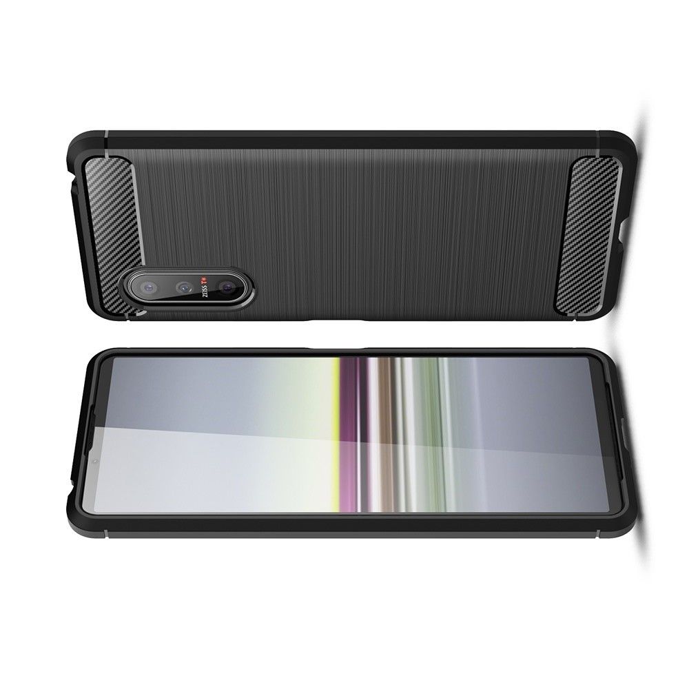 Carbon Fibre Силиконовый матовый бампер чехол для Sony Xperia 5 II Черный