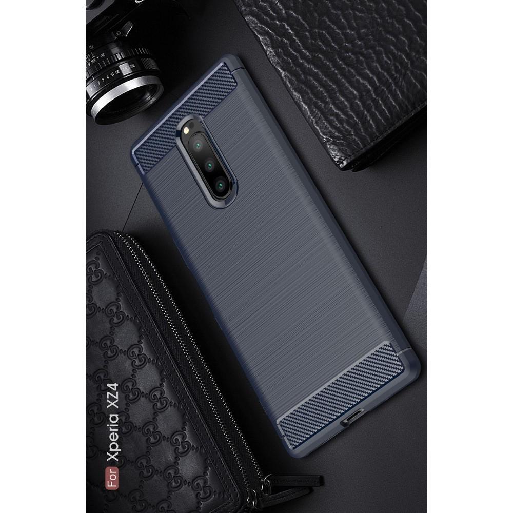Carbon Fibre Силиконовый матовый бампер чехол для Sony Xperia 1 Синий