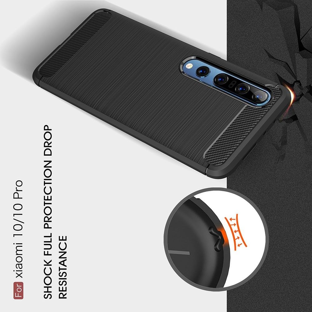 Carbon Fibre Силиконовый матовый бампер чехол для Xiaomi Mi 10 / Mi 10 Pro Синий