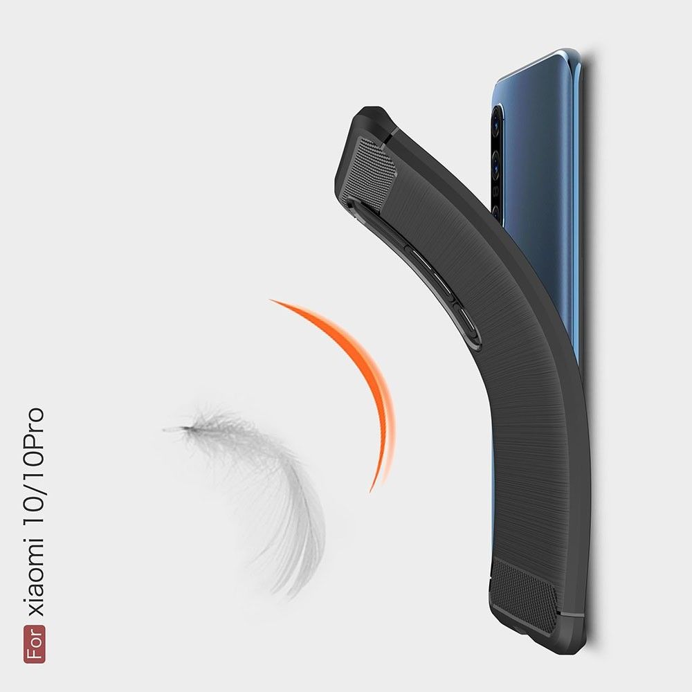 Carbon Fibre Силиконовый матовый бампер чехол для Xiaomi Mi 10 / Mi 10 Pro Черный