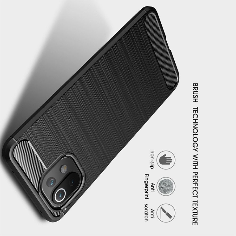 Carbon Fibre Силиконовый матовый бампер чехол для Xiaomi Mi 11 Lite Черный