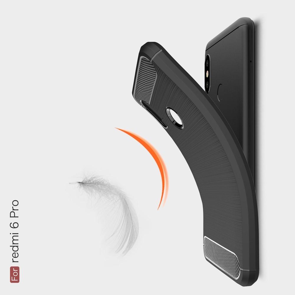 Carbon Fibre Силиконовый матовый бампер чехол для Xiaomi Mi A2 Lite / Redmi 6 Pro Черный