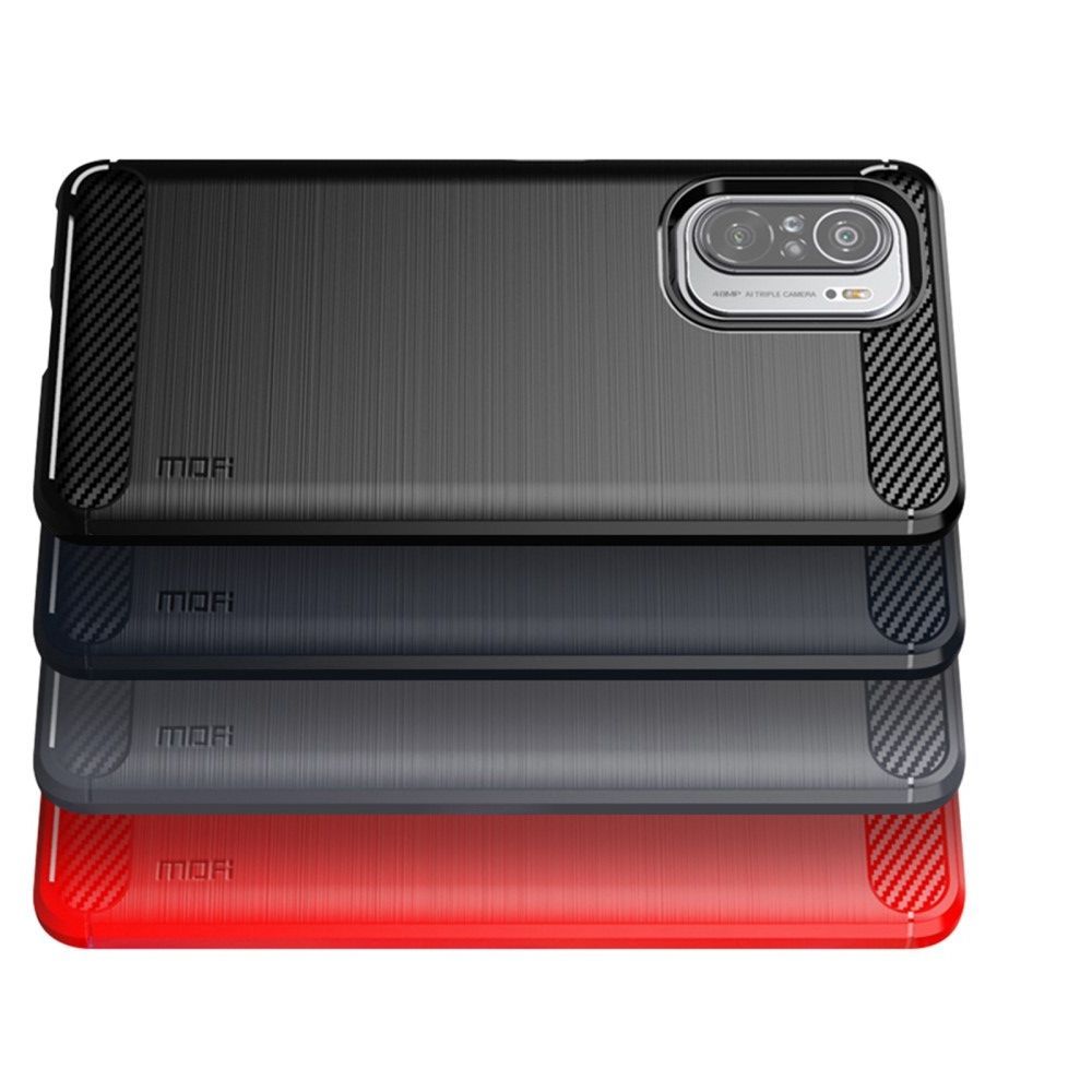 Carbon Fibre Силиконовый матовый бампер чехол для Xiaomi POCO F3 Черный
