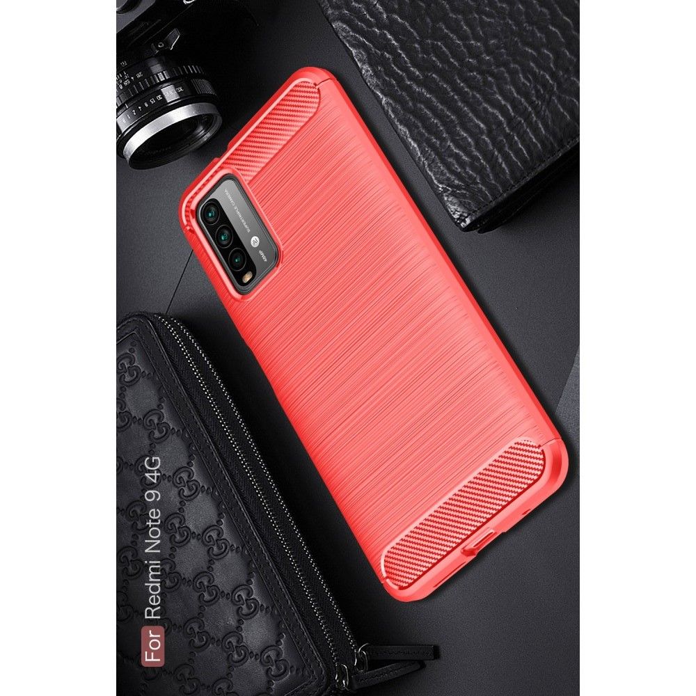 Carbon Fibre Силиконовый матовый бампер чехол для Xiaomi Poco M3 Красный