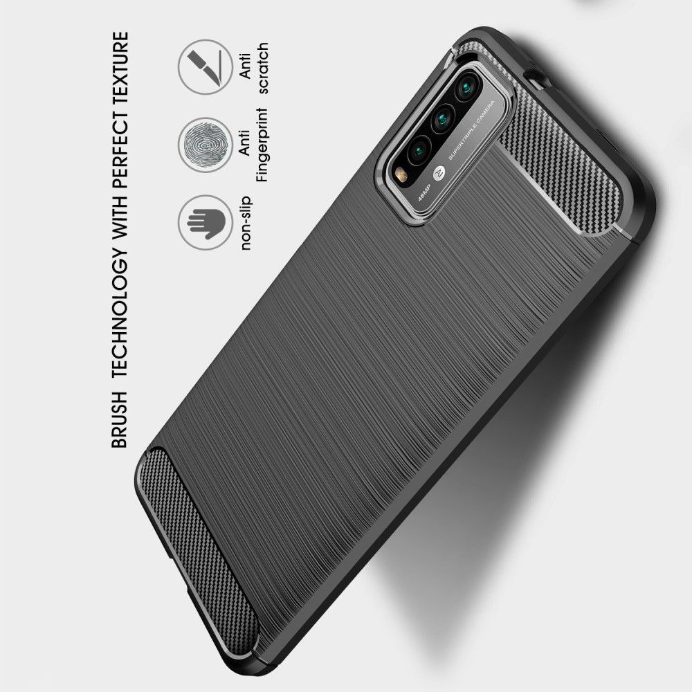 Carbon Fibre Силиконовый матовый бампер чехол для Xiaomi Poco M3 Черный