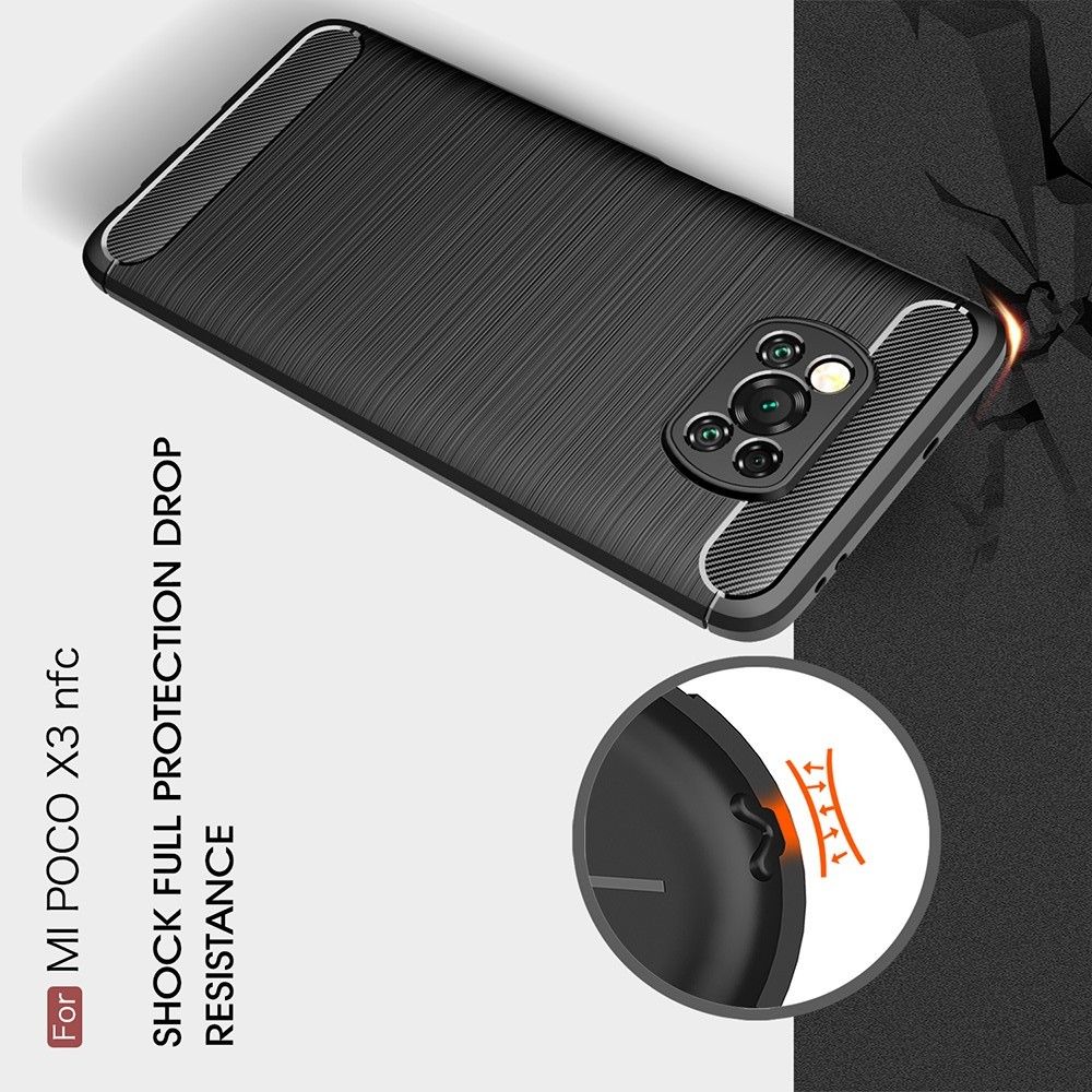 Carbon Fibre Силиконовый матовый бампер чехол для Xiaomi Poco X3 NFC Синий