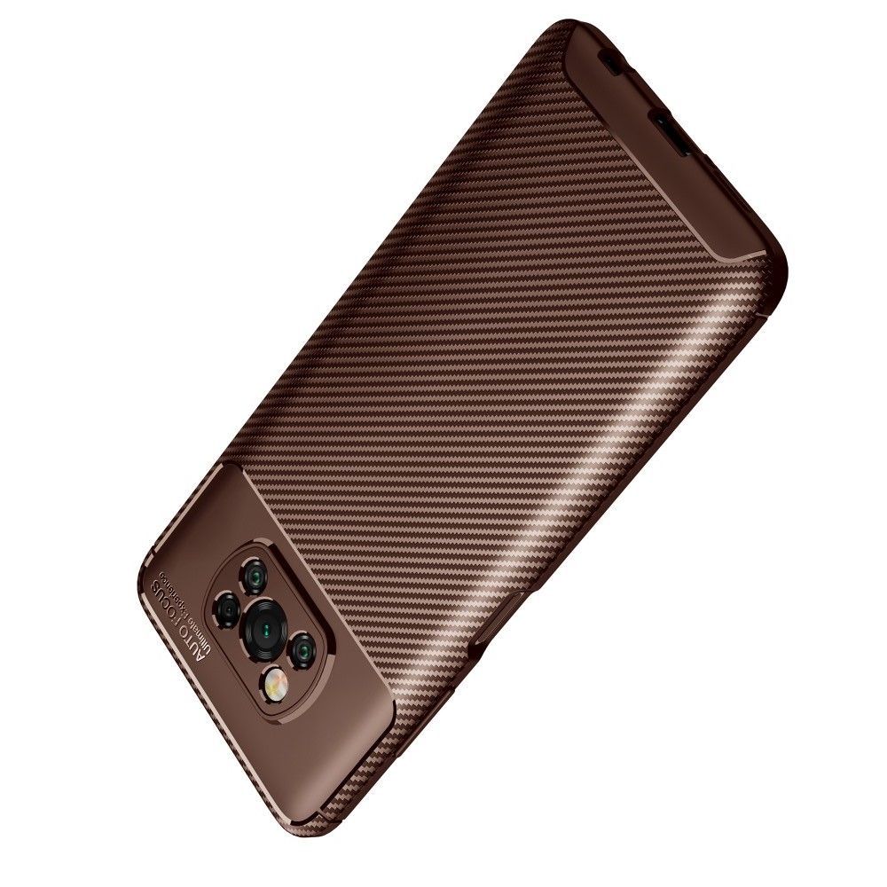 Carbon Fibre Силиконовый матовый бампер чехол для Xiaomi Poco X3 NFC Коричневый