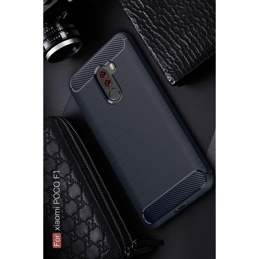 Carbon Fibre Силиконовый матовый бампер чехол для Xiaomi Pocophone F1 Синий