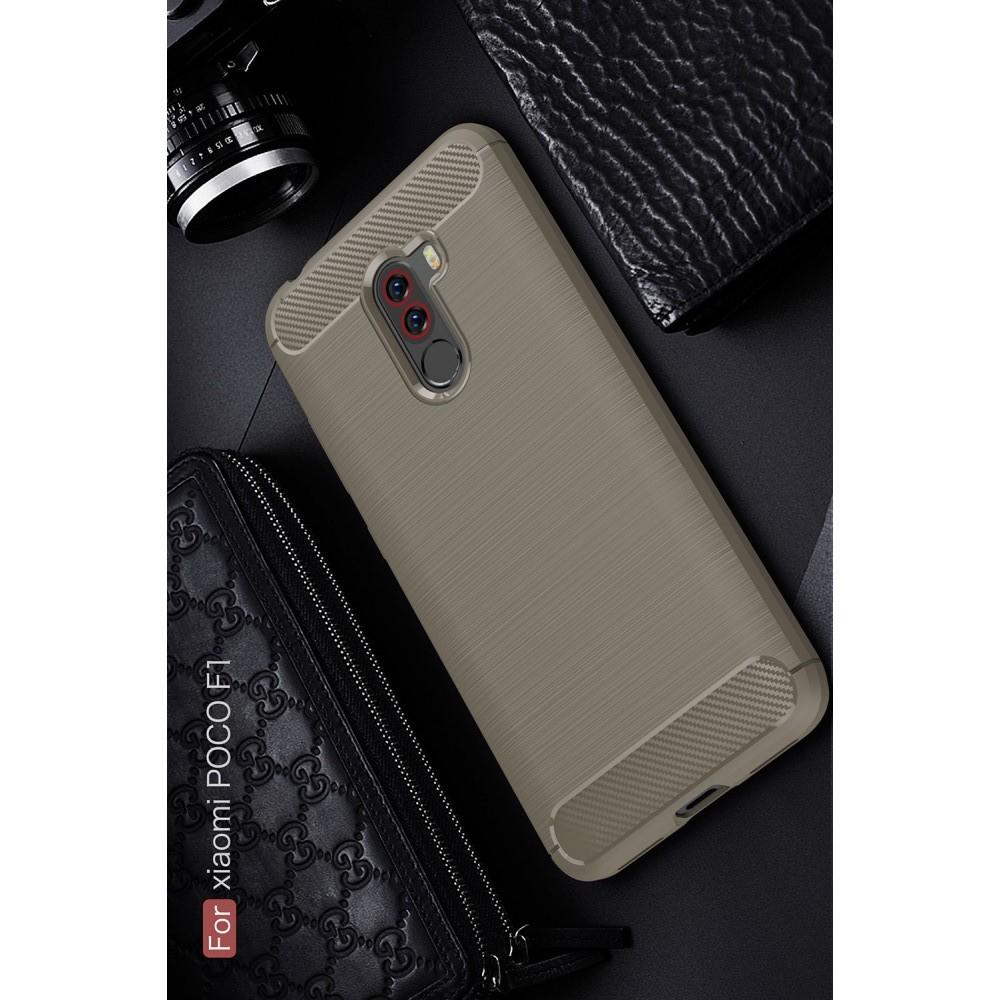 Carbon Fibre Силиконовый матовый бампер чехол для Xiaomi Pocophone F1 Серый