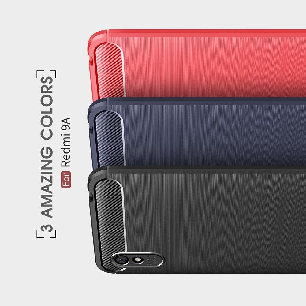 Carbon Fibre Силиконовый матовый бампер чехол для Xiaomi Redmi 9A Черный