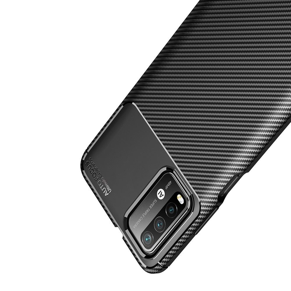 Carbon Fibre Силиконовый матовый бампер чехол для Xiaomi Redmi 9T Черный