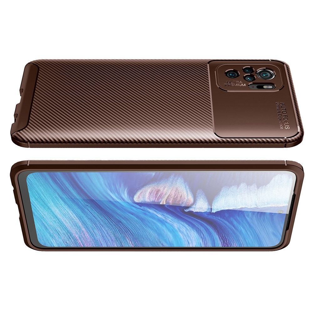 Carbon Fibre Силиконовый матовый бампер чехол для Xiaomi Redmi Note 10 Коричневый
