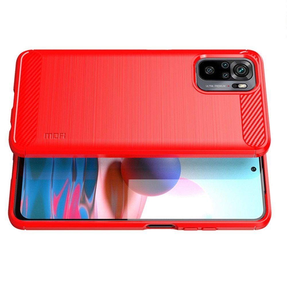 Carbon Fibre Силиконовый матовый бампер чехол для Xiaomi Redmi Note 10 Красный