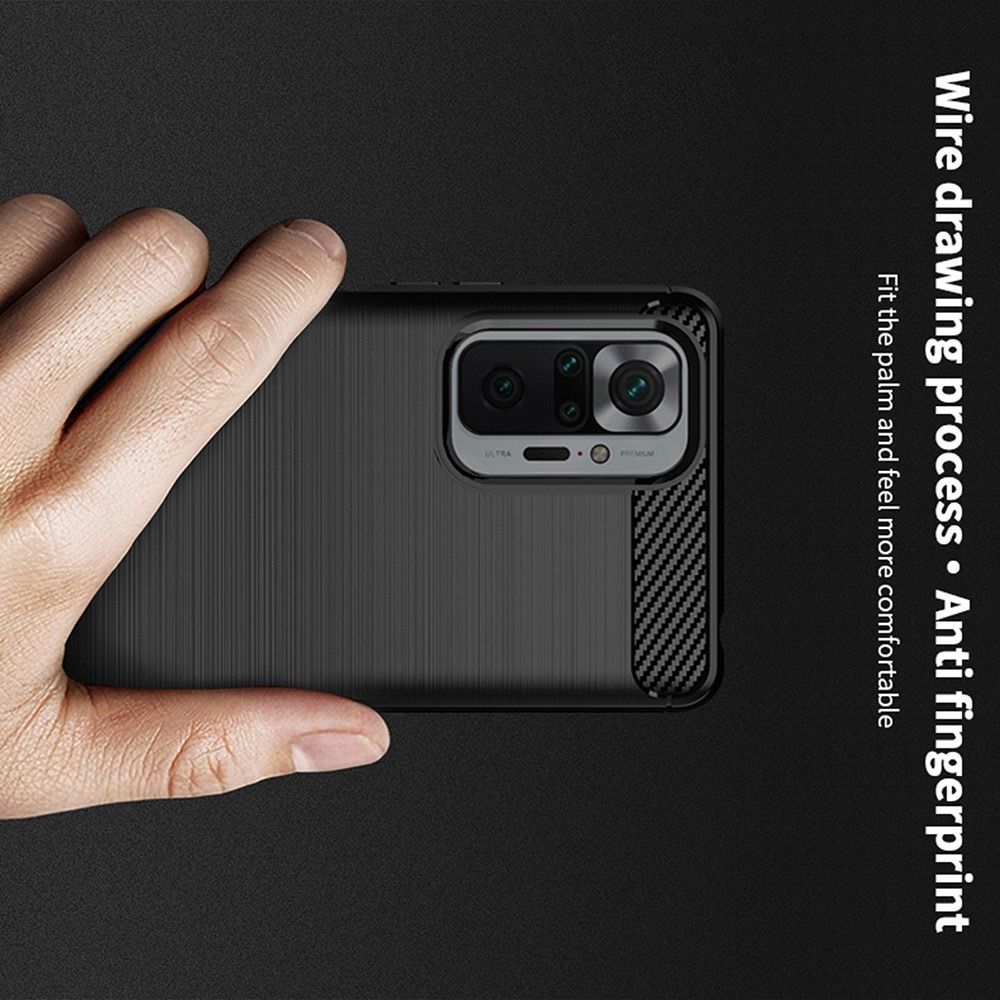 Carbon Fibre Силиконовый матовый бампер чехол для Xiaomi Redmi Note 10 Pro Черный