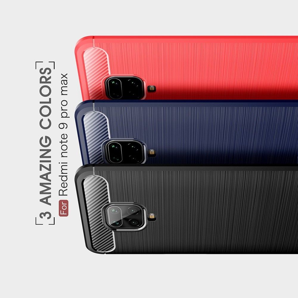 Carbon Fibre Силиконовый матовый бампер чехол для Xiaomi Redmi Note 9 Pro Синий