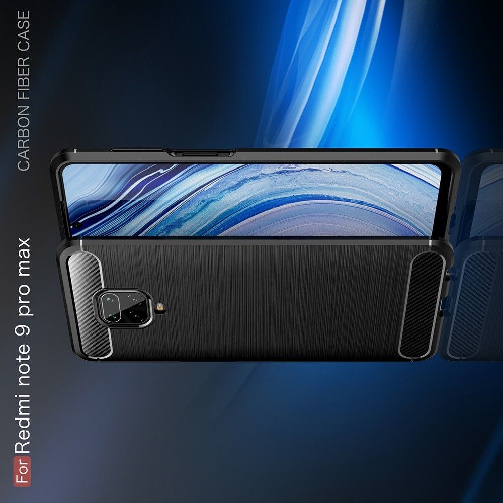 Carbon Fibre Силиконовый матовый бампер чехол для Xiaomi Redmi Note 9 Pro Синий