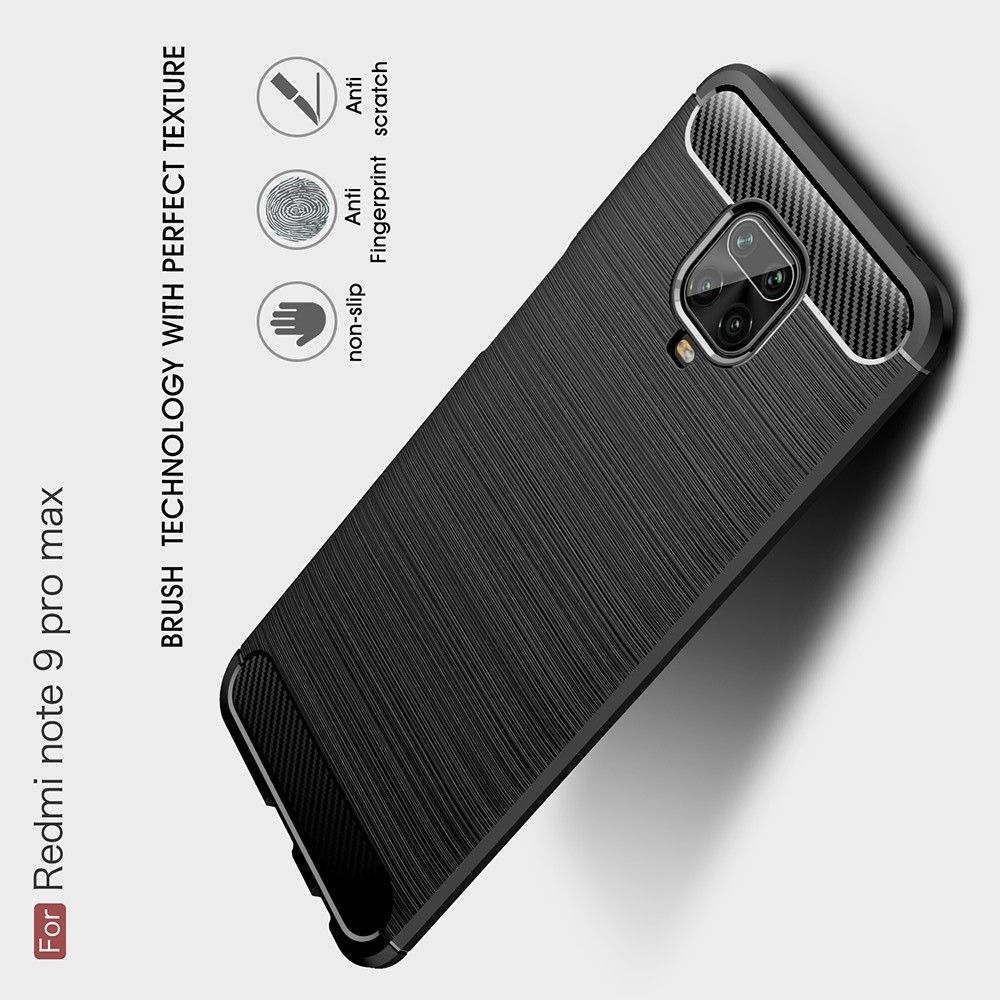 Carbon Fibre Силиконовый матовый бампер чехол для Xiaomi Redmi Note 9 Pro Красный