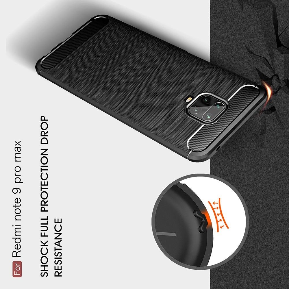 Carbon Fibre Силиконовый матовый бампер чехол для Xiaomi Redmi Note 9 Pro Красный