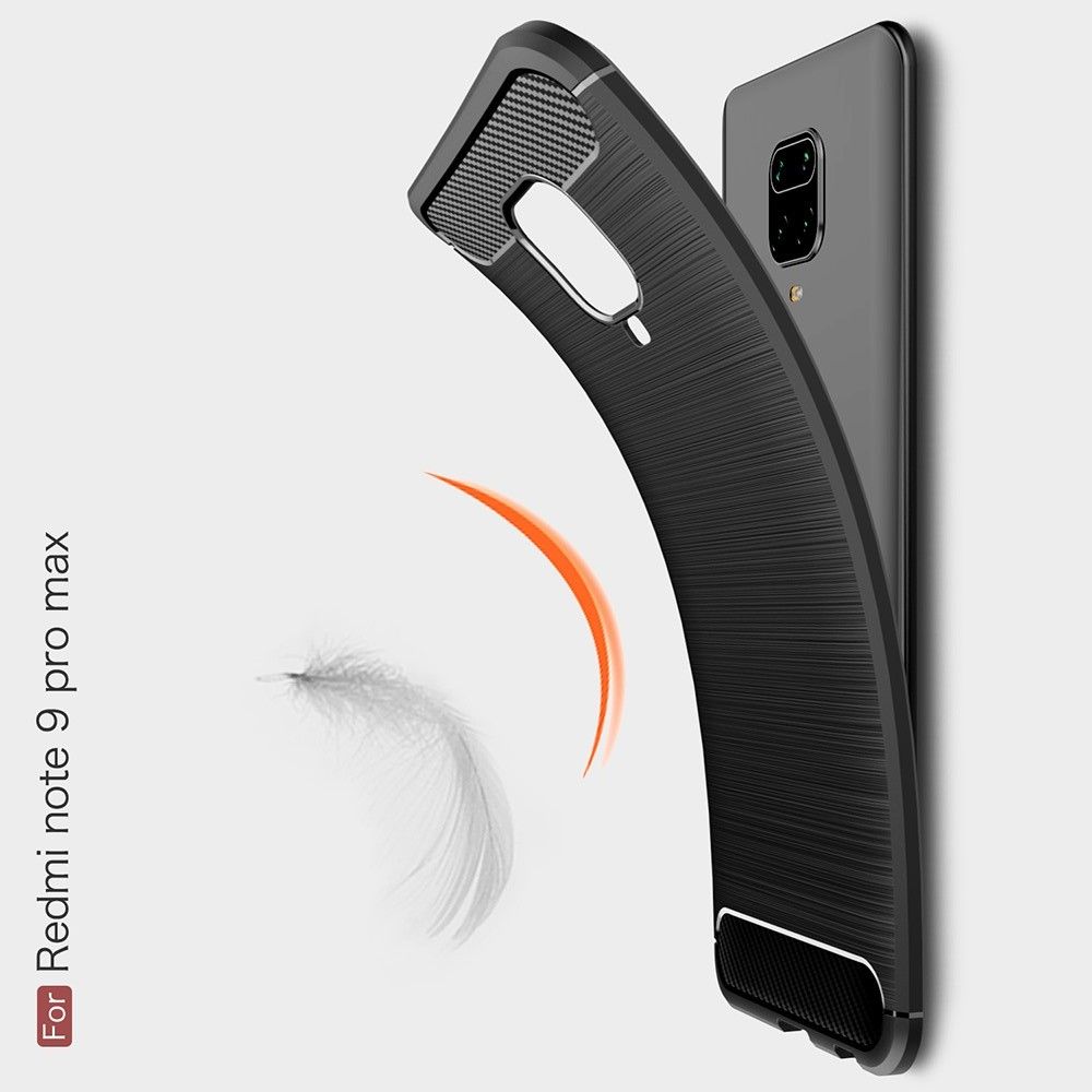 Carbon Fibre Силиконовый матовый бампер чехол для Xiaomi Redmi Note 9 Pro Черный