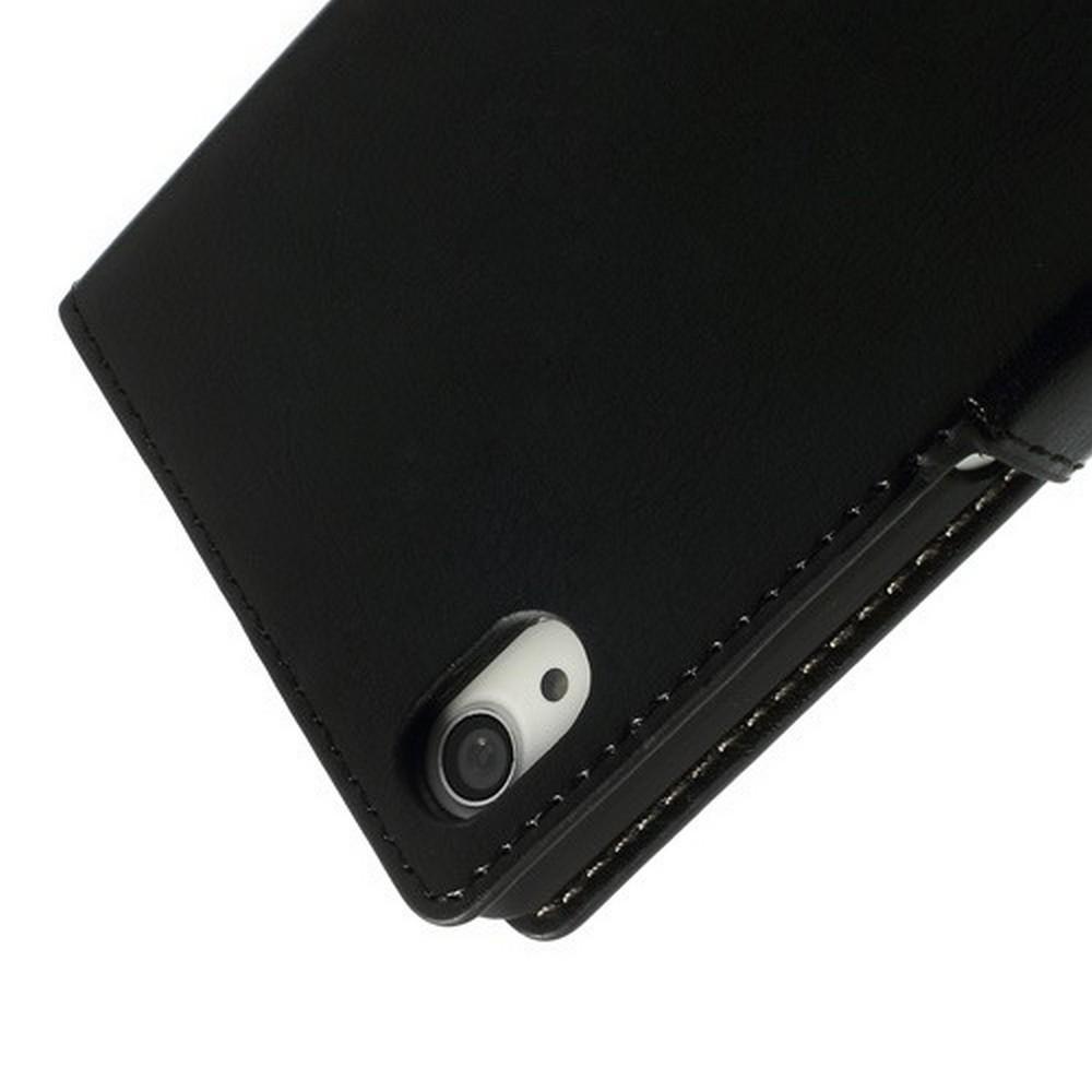 Чехол Книжка из Гладкой Искусственной Кожи для Sony Xperia Z2 с Кошельком для Карты Черный