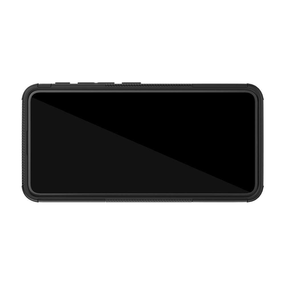 Двухкомпонентный Противоскользящий Гибридный Противоударный Чехол для Asus Zenfone 6 ZS630KL с Подставкой Черный