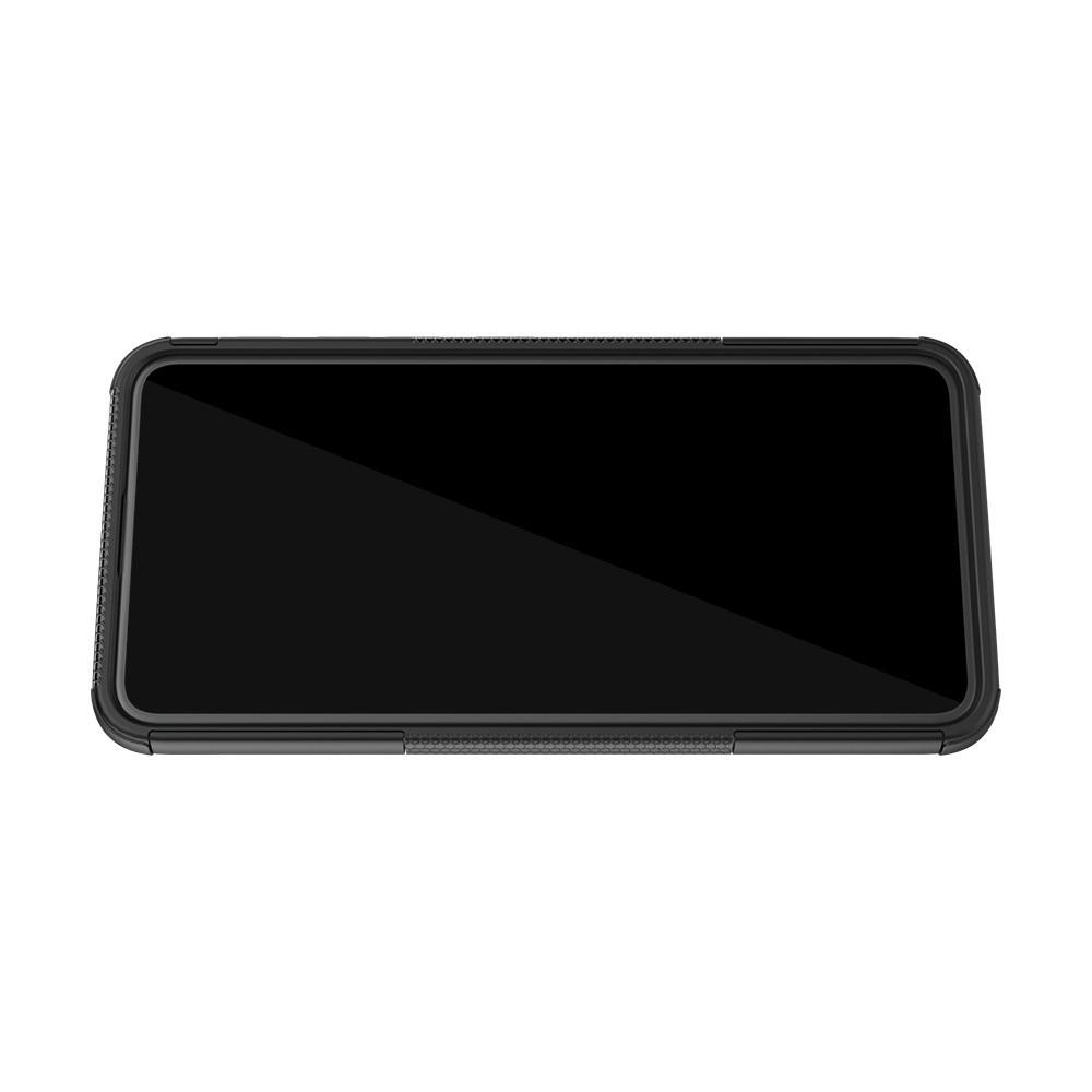 Двухкомпонентный Противоскользящий Гибридный Противоударный Чехол для Asus Zenfone 6 ZS630KL с Подставкой Черный