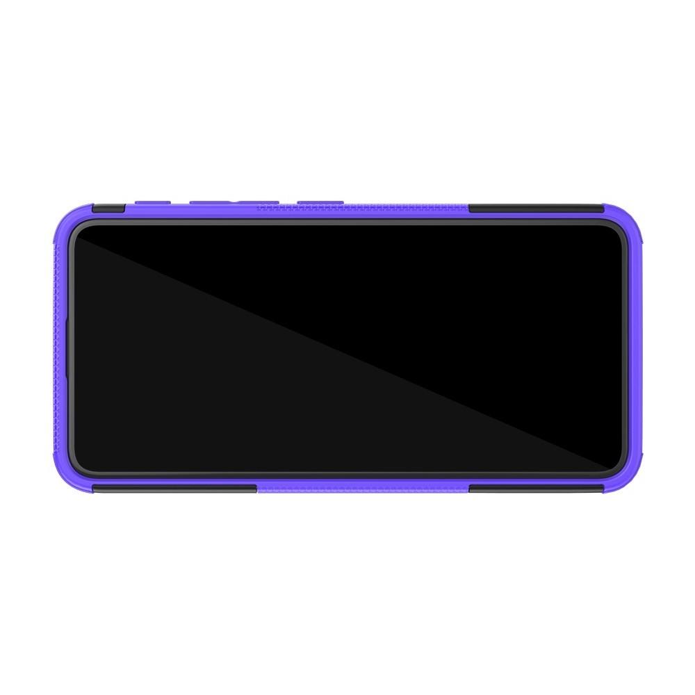 Двухкомпонентный Противоскользящий Гибридный Противоударный Чехол для Asus Zenfone 6 ZS630KL с Подставкой Фиолетовый