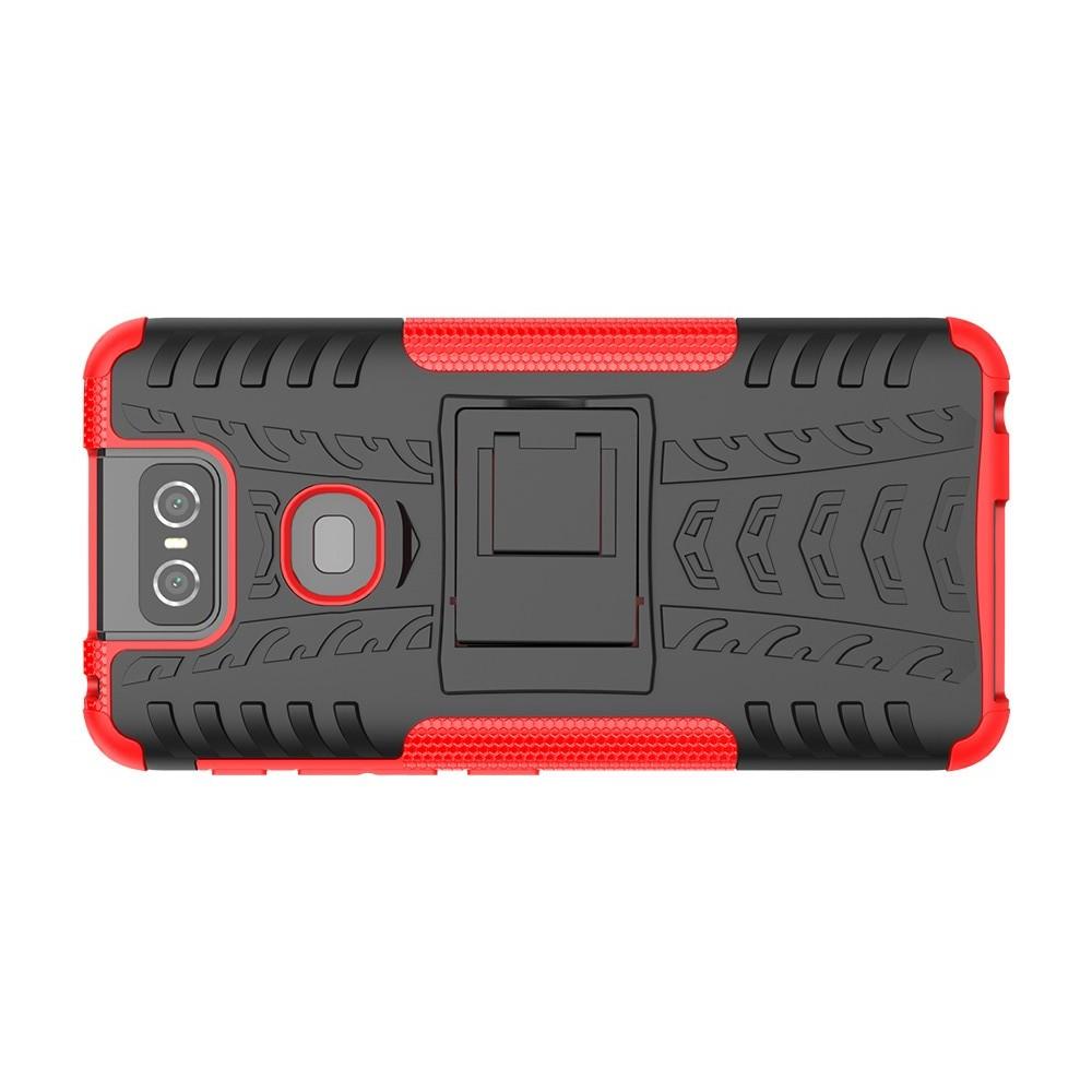 Двухкомпонентный Противоскользящий Гибридный Противоударный Чехол для Asus Zenfone 6 ZS630KL с Подставкой Красный