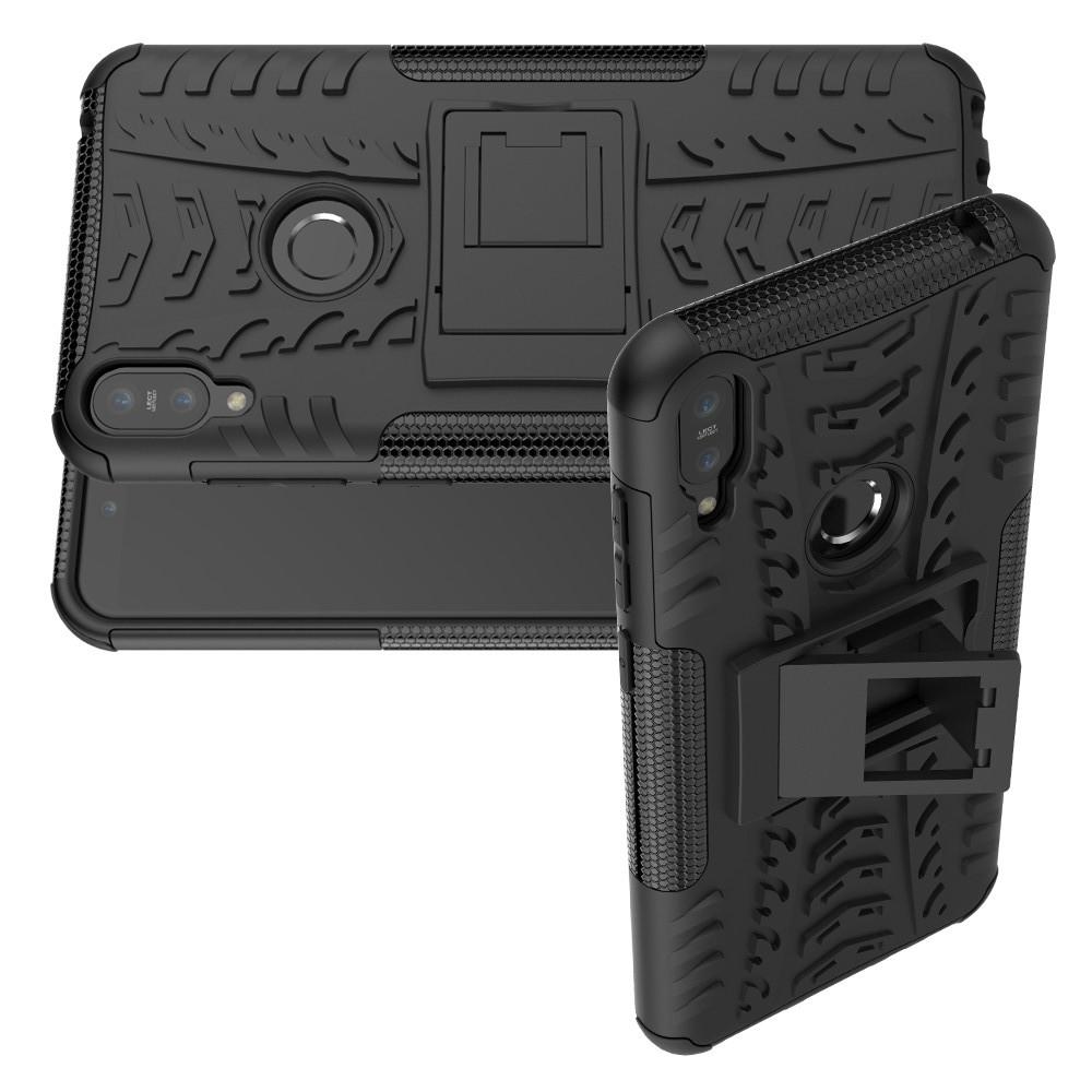 Двухкомпонентный Противоскользящий Гибридный Противоударный Чехол для Asus Zenfone Max Pro M1 ZB602KL с Подставкой Черный