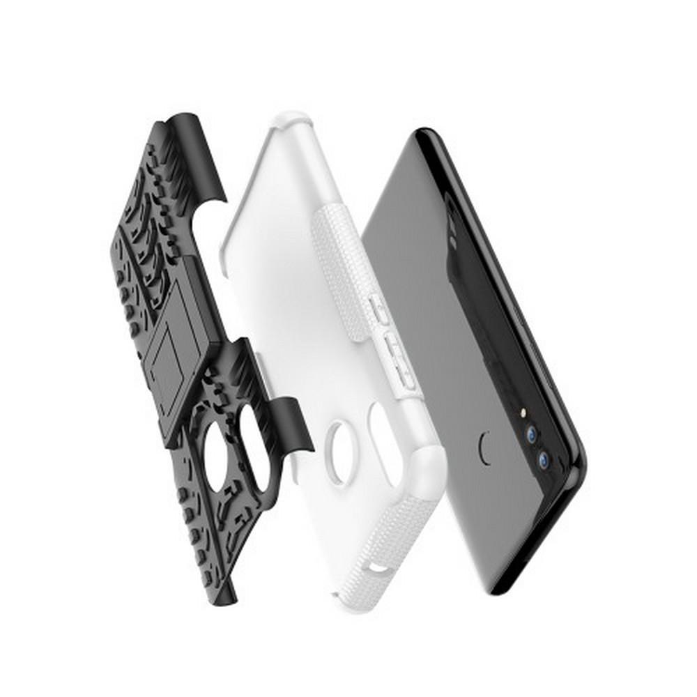 Двухкомпонентный Противоскользящий Гибридный Противоударный Чехол для Huawei Honor 10 Lite с Подставкой Белый