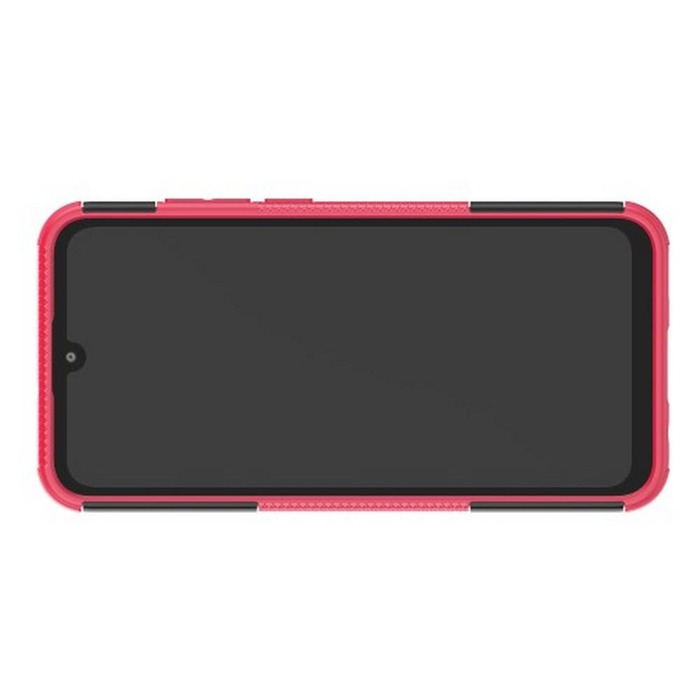 Двухкомпонентный Противоскользящий Гибридный Противоударный Чехол для Huawei Honor 10 Lite с Подставкой Розовый