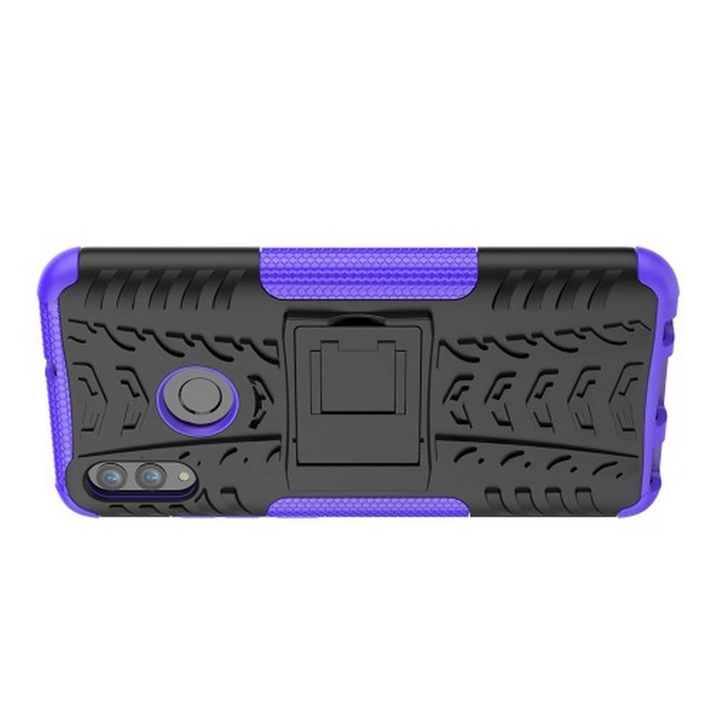 Двухкомпонентный Противоскользящий Гибридный Противоударный Чехол для Huawei Honor 10 Lite с Подставкой Фиолетовый