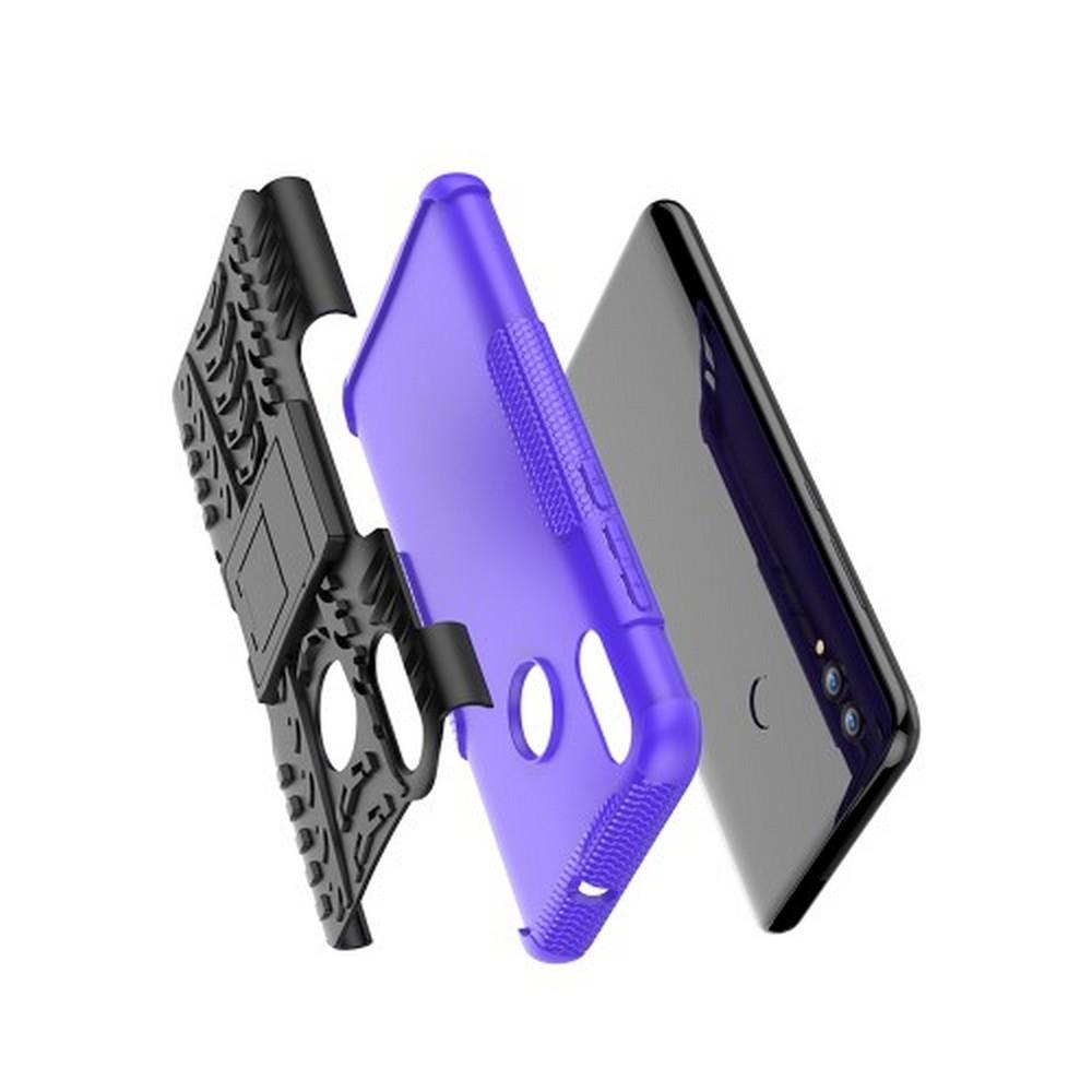 Двухкомпонентный Противоскользящий Гибридный Противоударный Чехол для Huawei Honor 10 Lite с Подставкой Фиолетовый