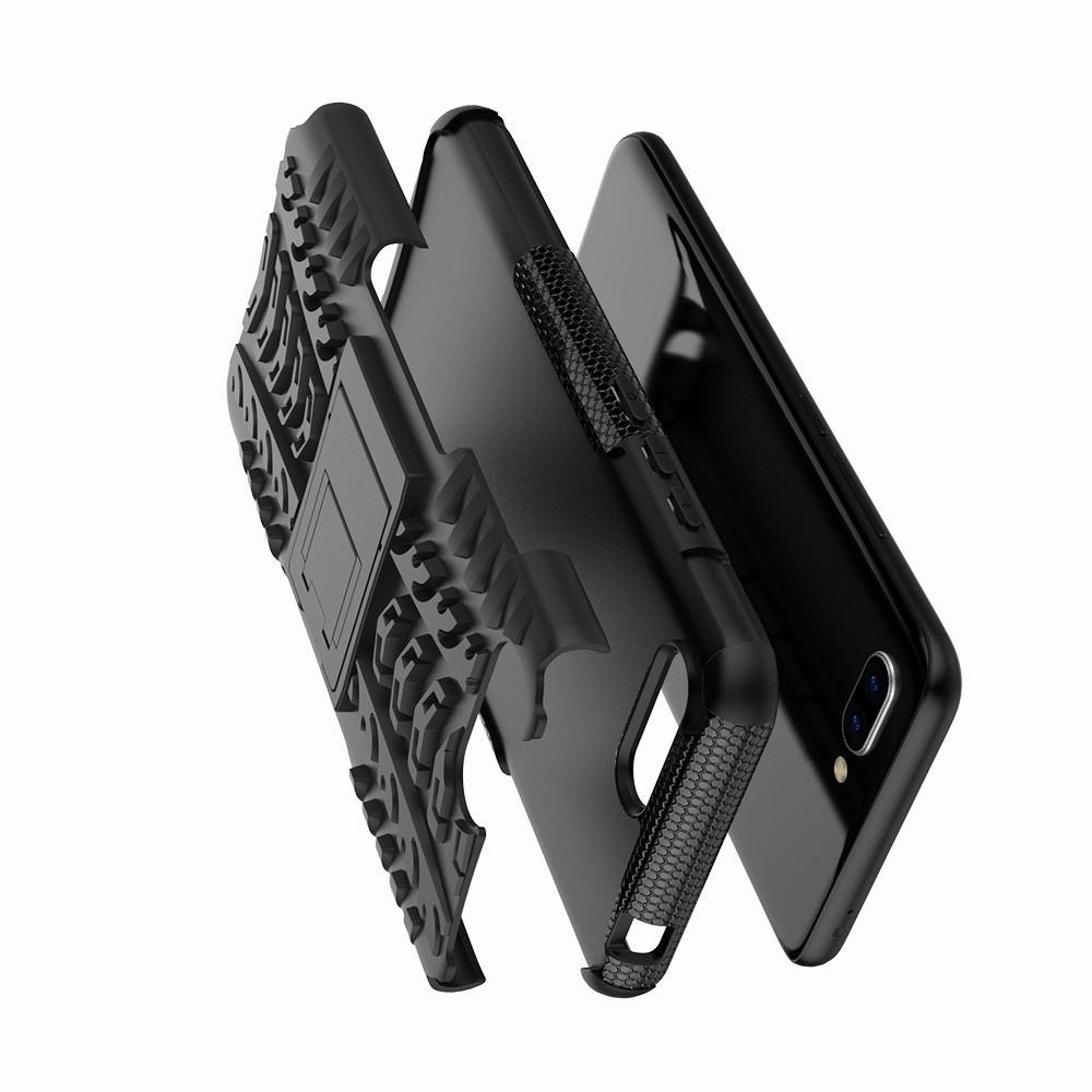 Двухкомпонентный Противоскользящий Гибридный Противоударный Чехол для Huawei Honor 10 с Подставкой Черный