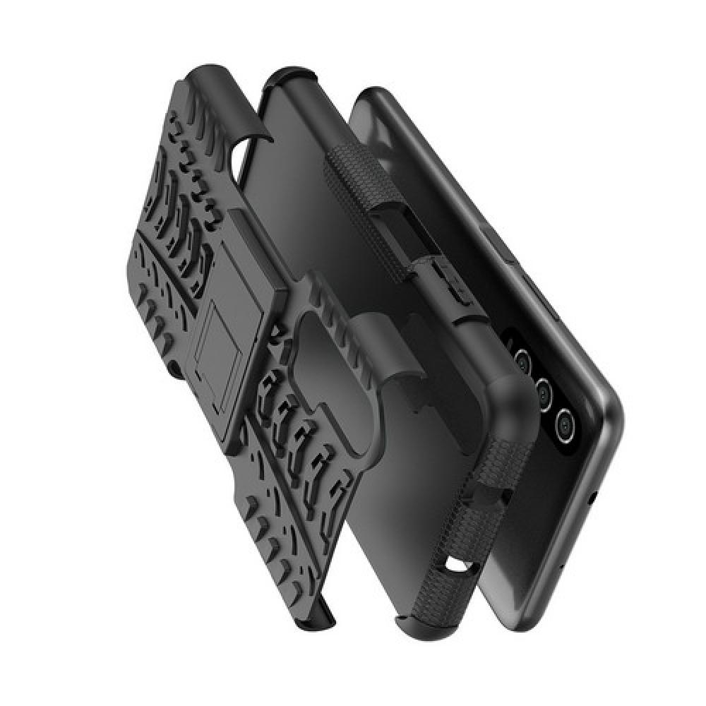 Двухкомпонентный Противоскользящий Гибридный Противоударный Чехол для Huawei Nova 5T с Подставкой Черный