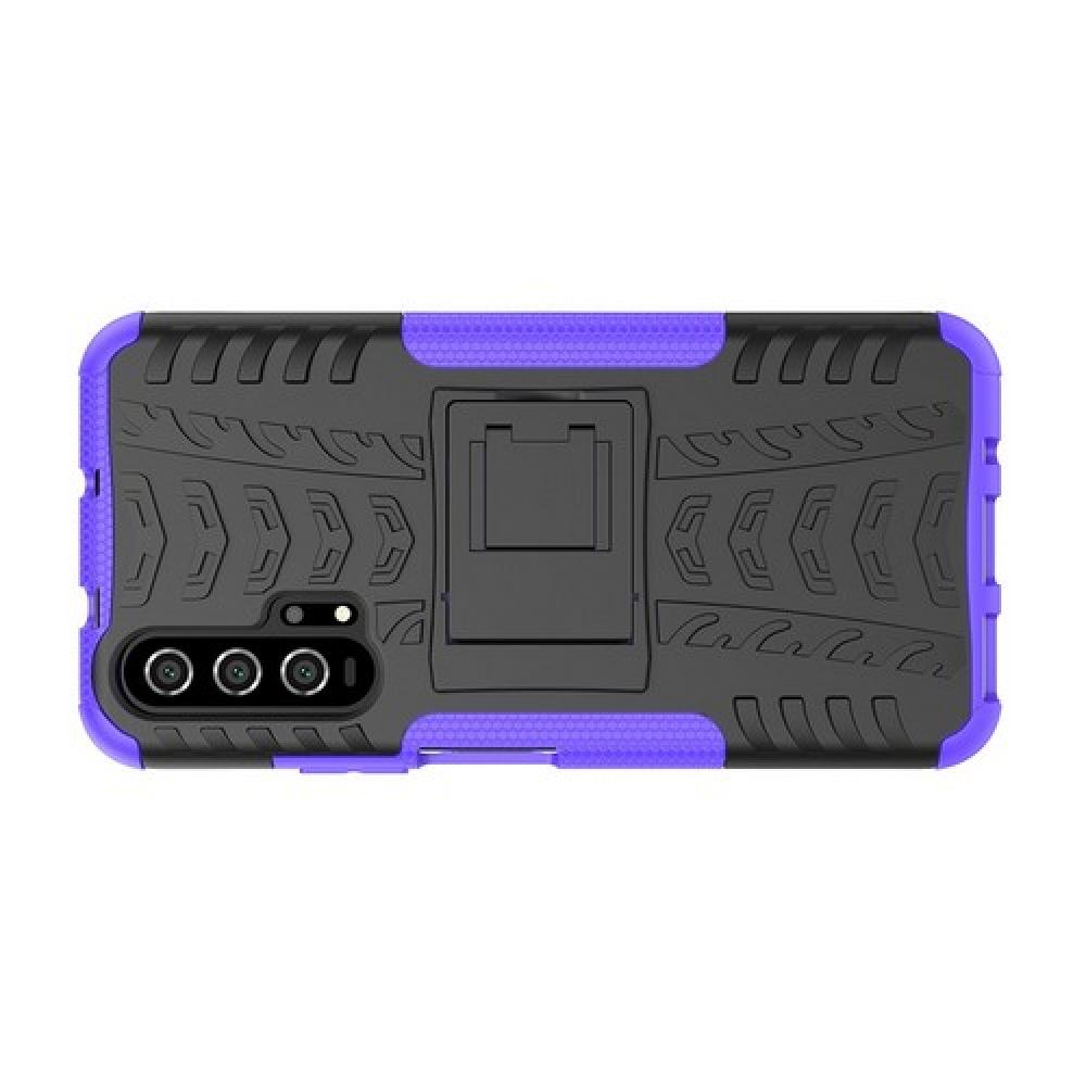 Двухкомпонентный Противоскользящий Гибридный Противоударный Чехол для Huawei Honor 20 Pro с Подставкой Фиолетовый