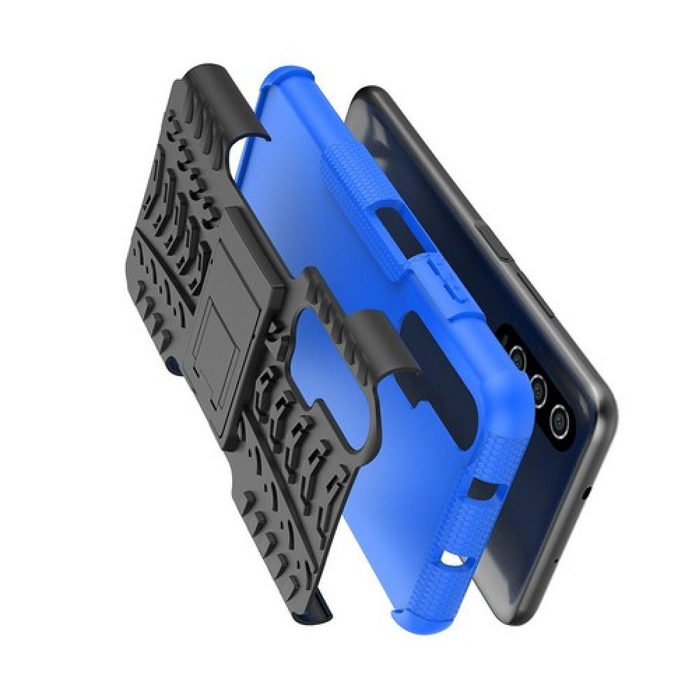 Двухкомпонентный Противоскользящий Гибридный Противоударный Чехол для Huawei Nova 5T с Подставкой Синий