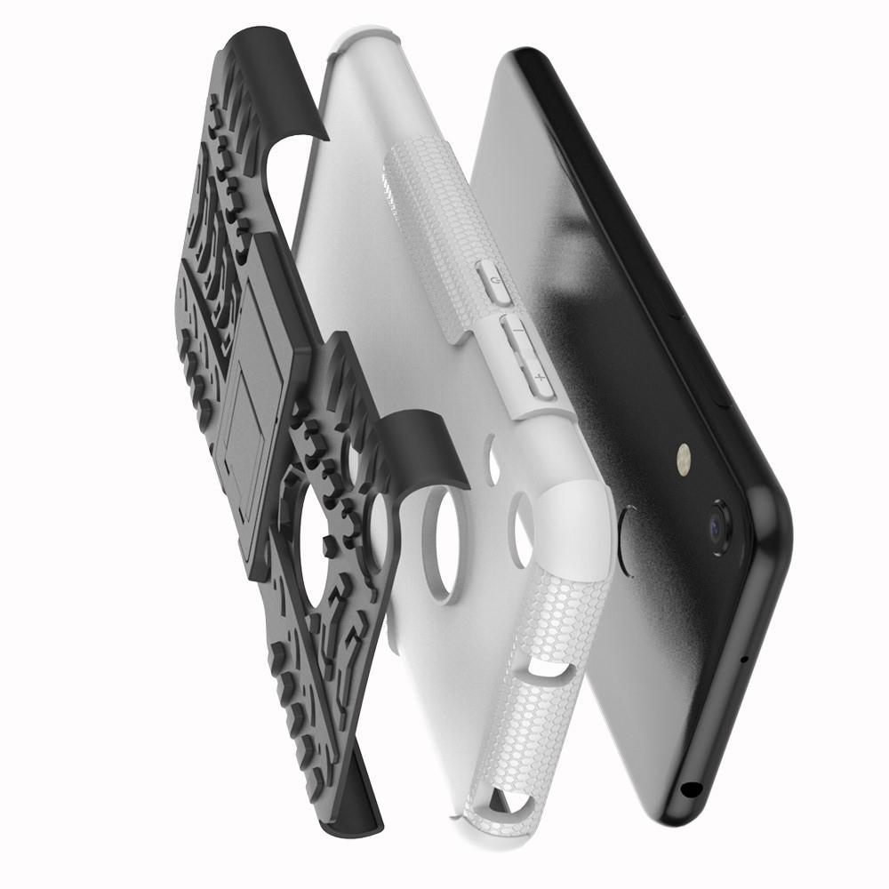 Двухкомпонентный Противоскользящий Гибридный Противоударный Чехол для Huawei Honor 8A с Подставкой Белый