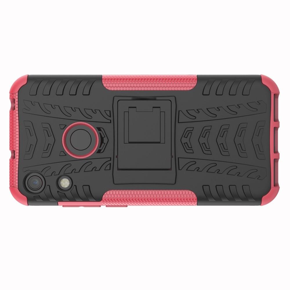 Двухкомпонентный Противоскользящий Гибридный Противоударный Чехол для Huawei Honor 8A с Подставкой Розовый