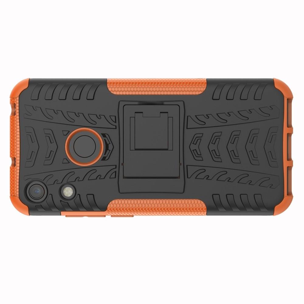 Двухкомпонентный Противоскользящий Гибридный Противоударный Чехол для Huawei Honor 8A с Подставкой Оранжевый