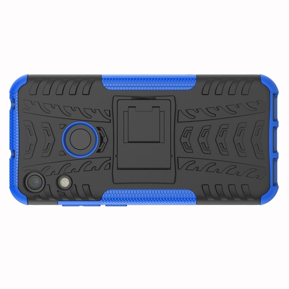 Двухкомпонентный Противоскользящий Гибридный Противоударный Чехол для Huawei Honor 8A с Подставкой Синий