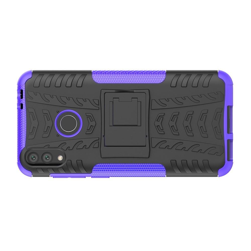 Двухкомпонентный Противоскользящий Гибридный Противоударный Чехол для Huawei Honor 8C с Подставкой Фиолетовый