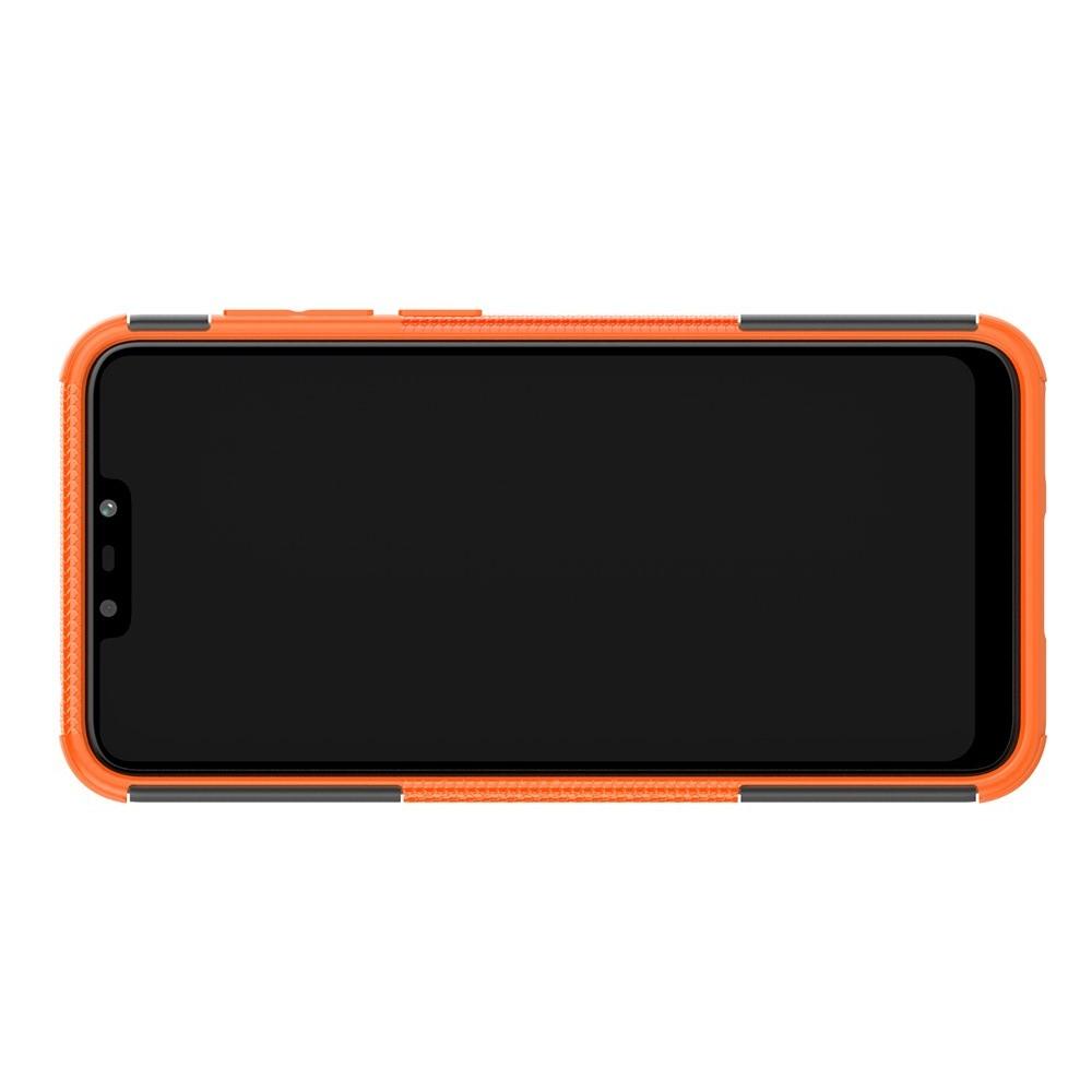 Двухкомпонентный Противоскользящий Гибридный Противоударный Чехол для Huawei Honor 8C с Подставкой Оранжевый