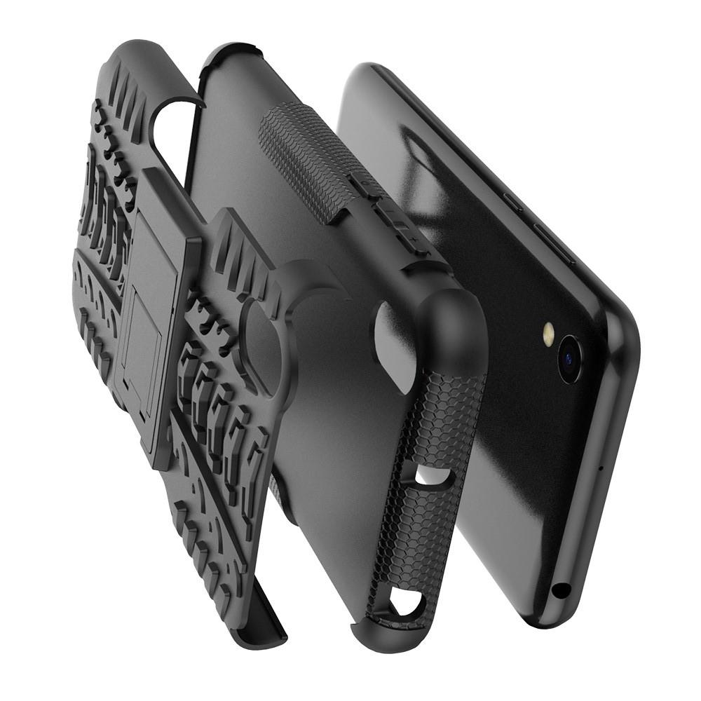 Двухкомпонентный Противоскользящий Гибридный Противоударный Чехол для Huawei Honor 8S / Y5 2019 с Подставкой Черный