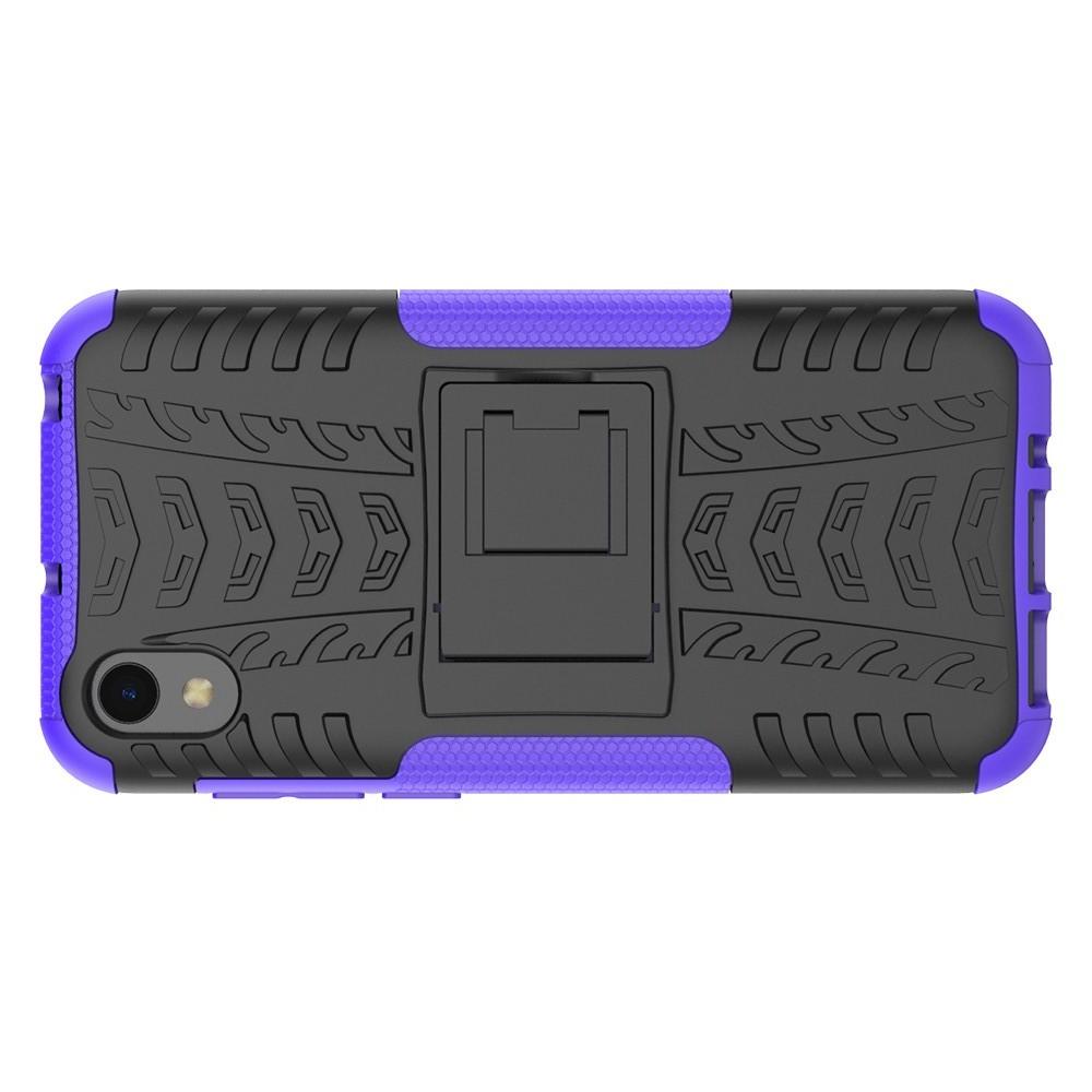 Двухкомпонентный Противоскользящий Гибридный Противоударный Чехол для Huawei Honor 8S / Y5 2019 с Подставкой Фиолетовый